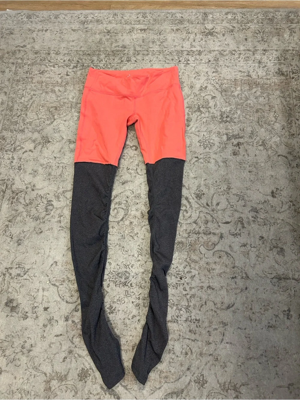 ALO Yoga Two-Tone Coral and Charcoal Leggings